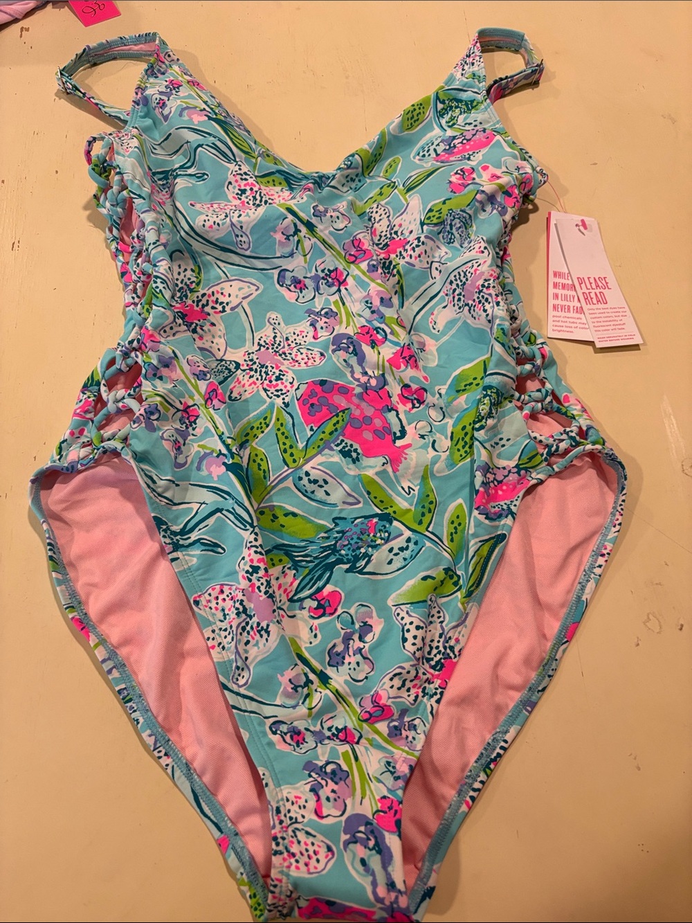 Lilly Pulitzer Floral One-Piece Swimsuit - Aqua, Pink, Green. NWT 12